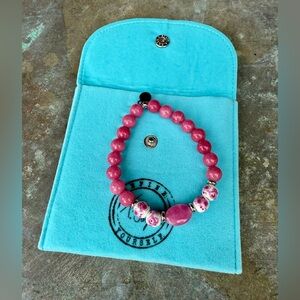 T Jazelle Pink Beaded Bracelet with Floral Accents